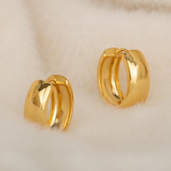 Gold Chunky Hoop Earrings Women Trendy 18K Gold Plated Small Thick Hoop Jewelry - Picture 3 of 5